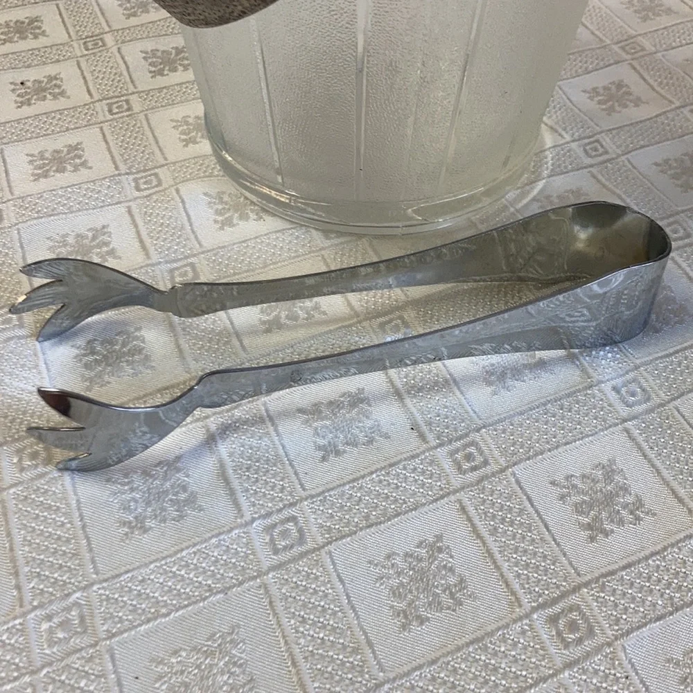 Vintage Glass Ice Bucket With Tongs
